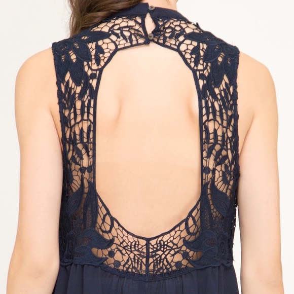 Sleeveless Navy Crocheted Lace Top - Picture 5 of 6